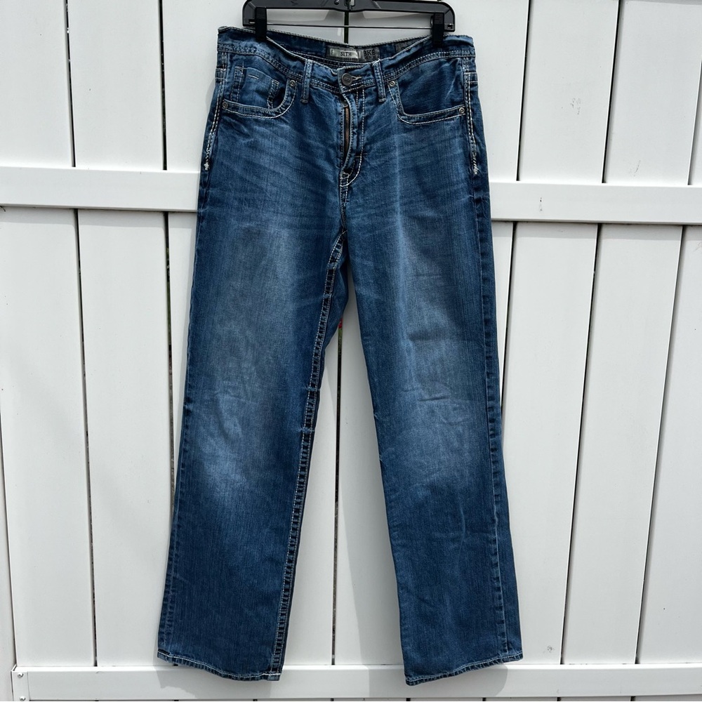 BKE Seth Medium Blue Denim Jeans (slight pulling pictured)